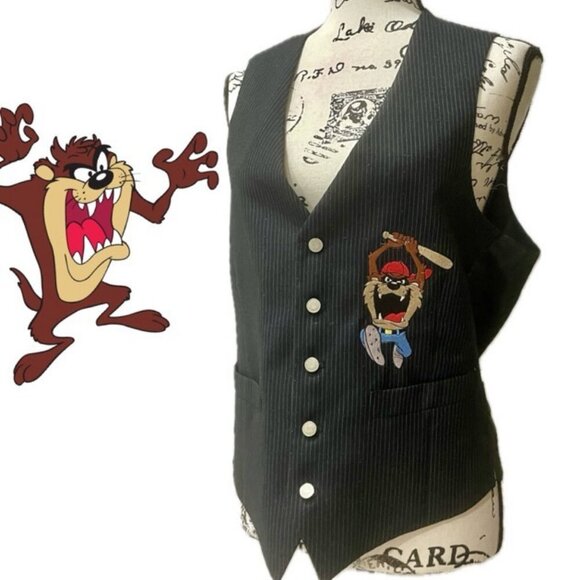 VINTAGE 1992 LOONEY TUNES TAZMANIA DEVIL 100%COTTON BLAZER VEST Sz S Cartoons - Picture 1 of 16